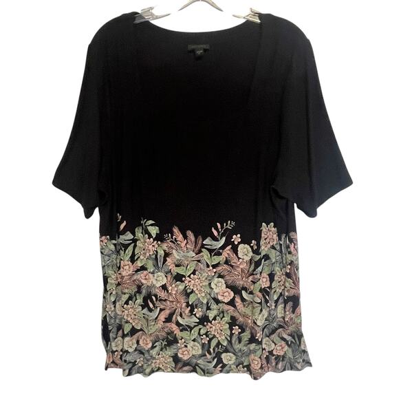 J. Jill Wearever Collection Floral Humming Bird Top Womens XL Black Tunic Tee - Picture 2 of 11